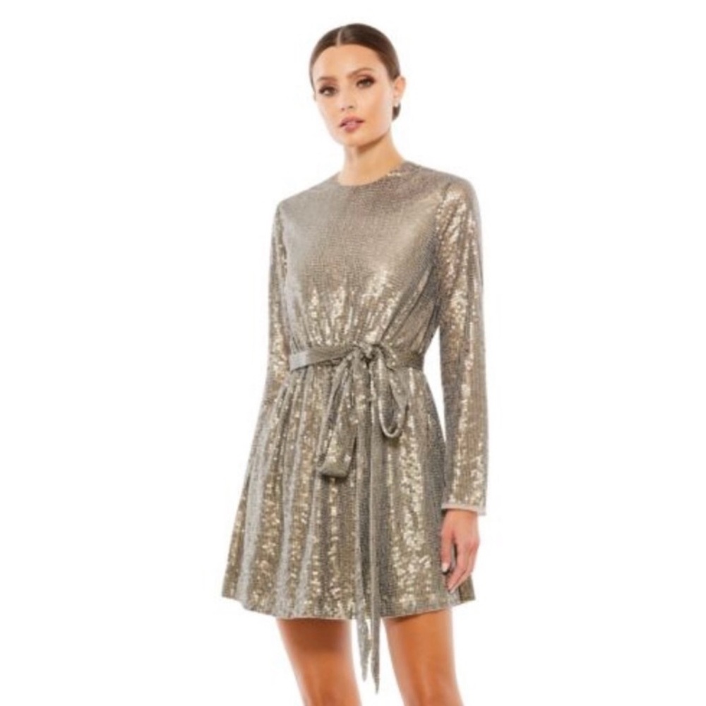 NWT Mac Duggal 10789 Sequin Mini Dress With Belt